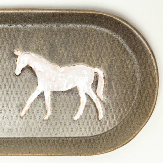 White Horse Design Ceramic 10"x5" Platter