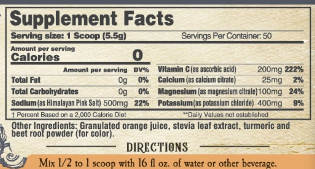 Clean Hydration Electrolytes- Orange- 50 to 100 servings