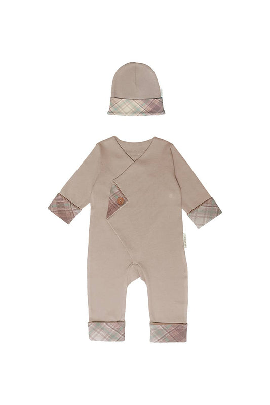 Organic Baby Kimono Jumpsuit and Beanie - 2-Piece Bundle