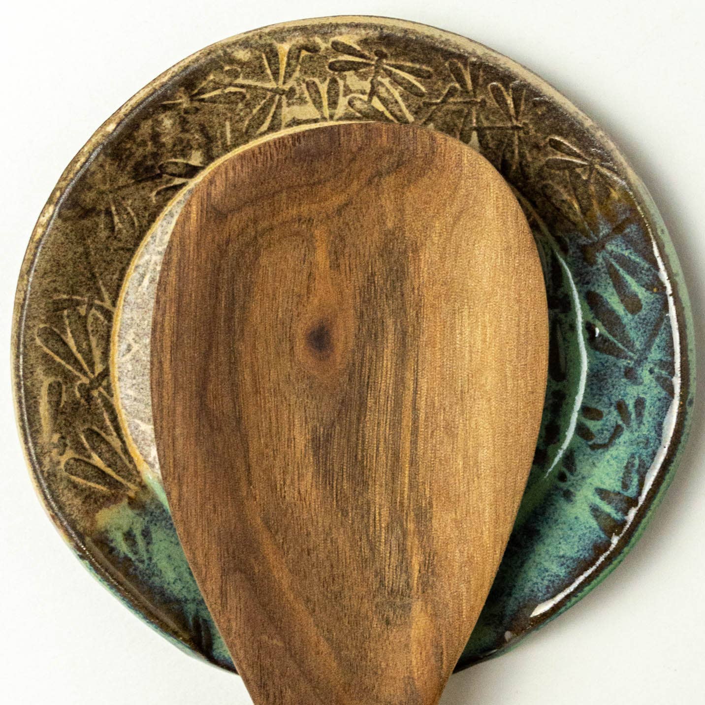 Dragonfly Pattern Handmade in Ohio Ceramic Green Spoon Rest