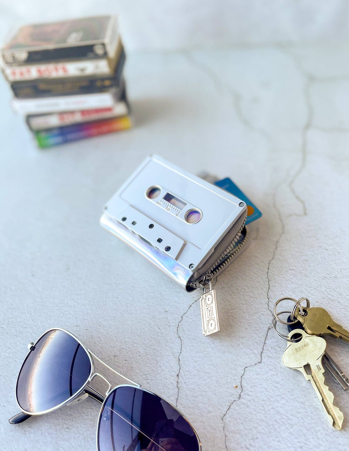 Electro SIlver 80's Retro Cassette Tape Wallet