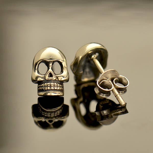 Sterling Silver Skull Post Earring 9x6mm