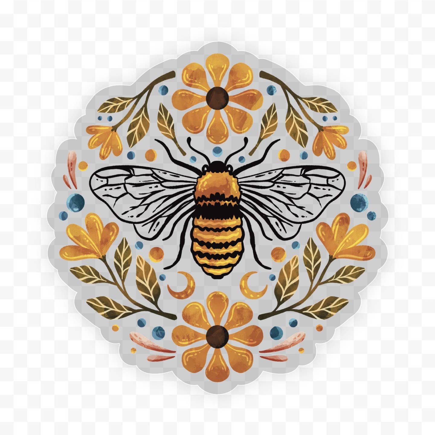 Flowers and Bee Clear Sticker