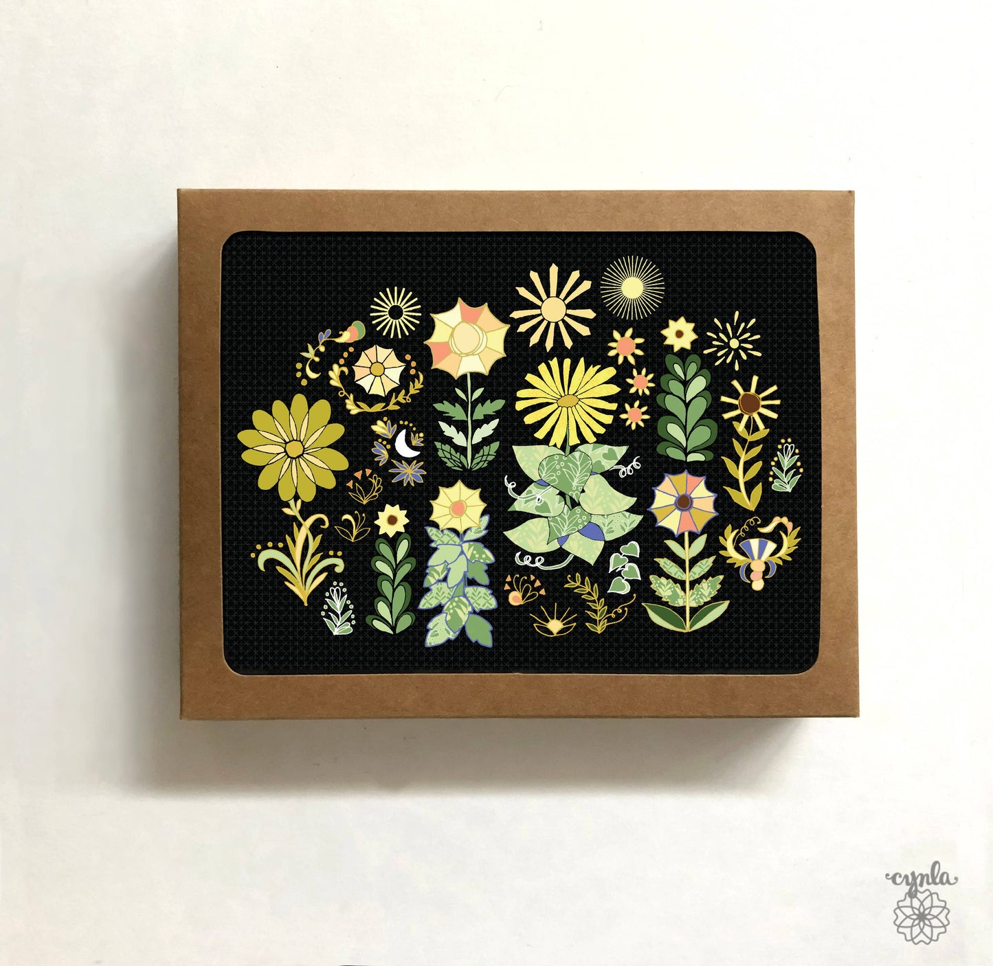 BOX of 8 Sun Flowers - blank patterned cards, thank you