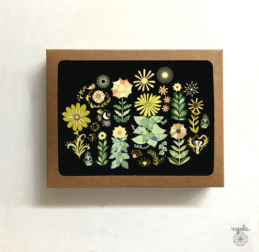 BOX of 8 Sun Flowers - blank patterned cards, thank you