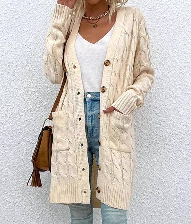 Slim button twist midi sweater knitted cardigan