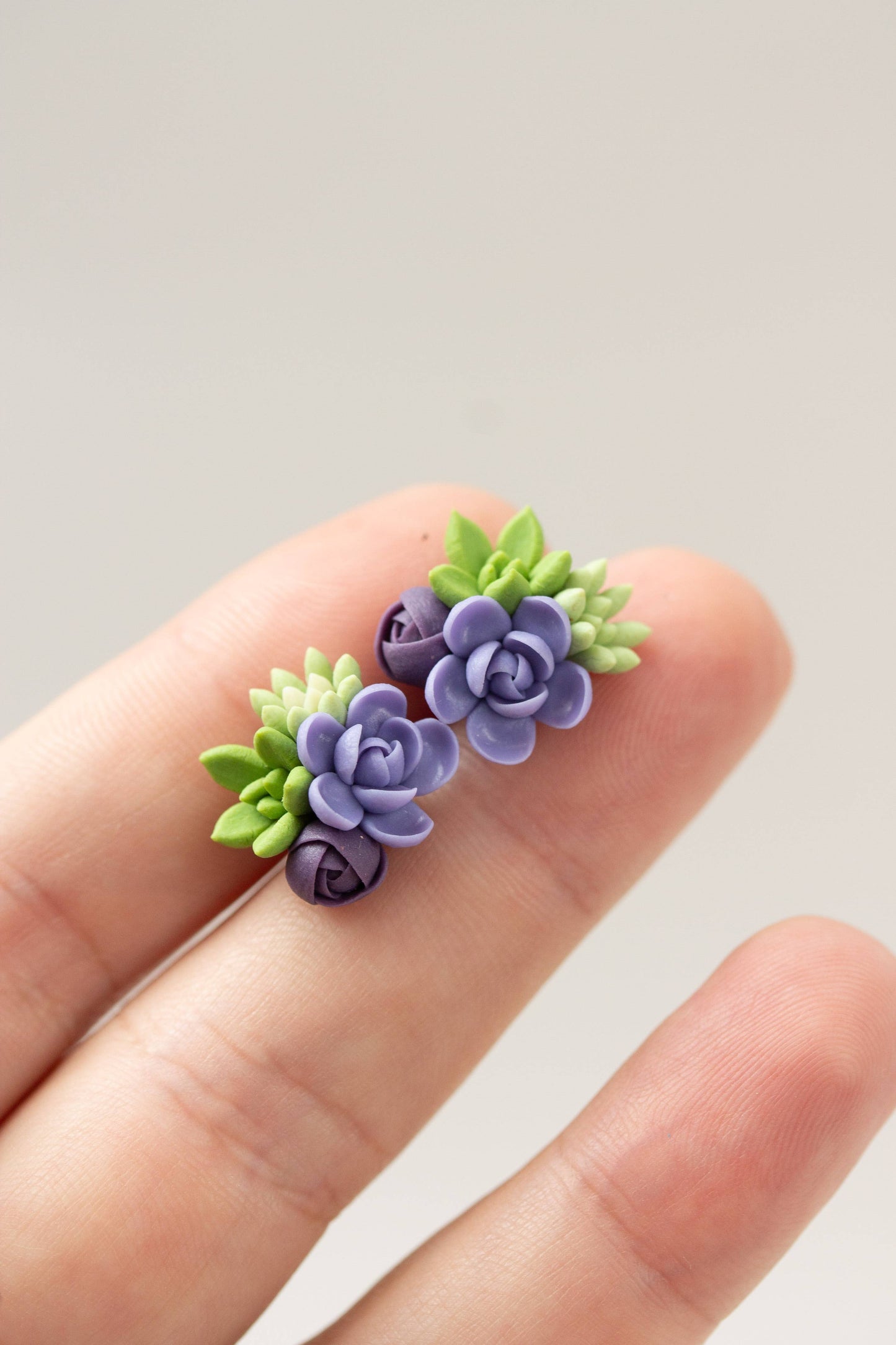 Handmade Succulent and Floral Bouquet Earrings - Purple Gree