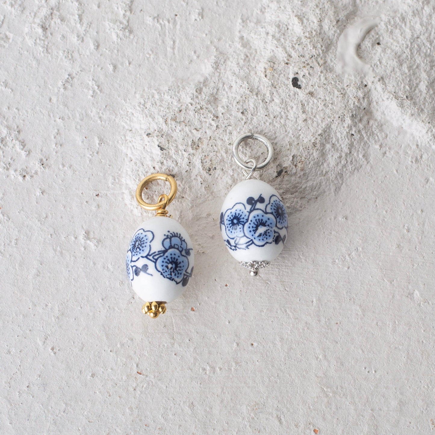 Chinoiserie Puffy Porcelain Toile Ceramic Bead Charms