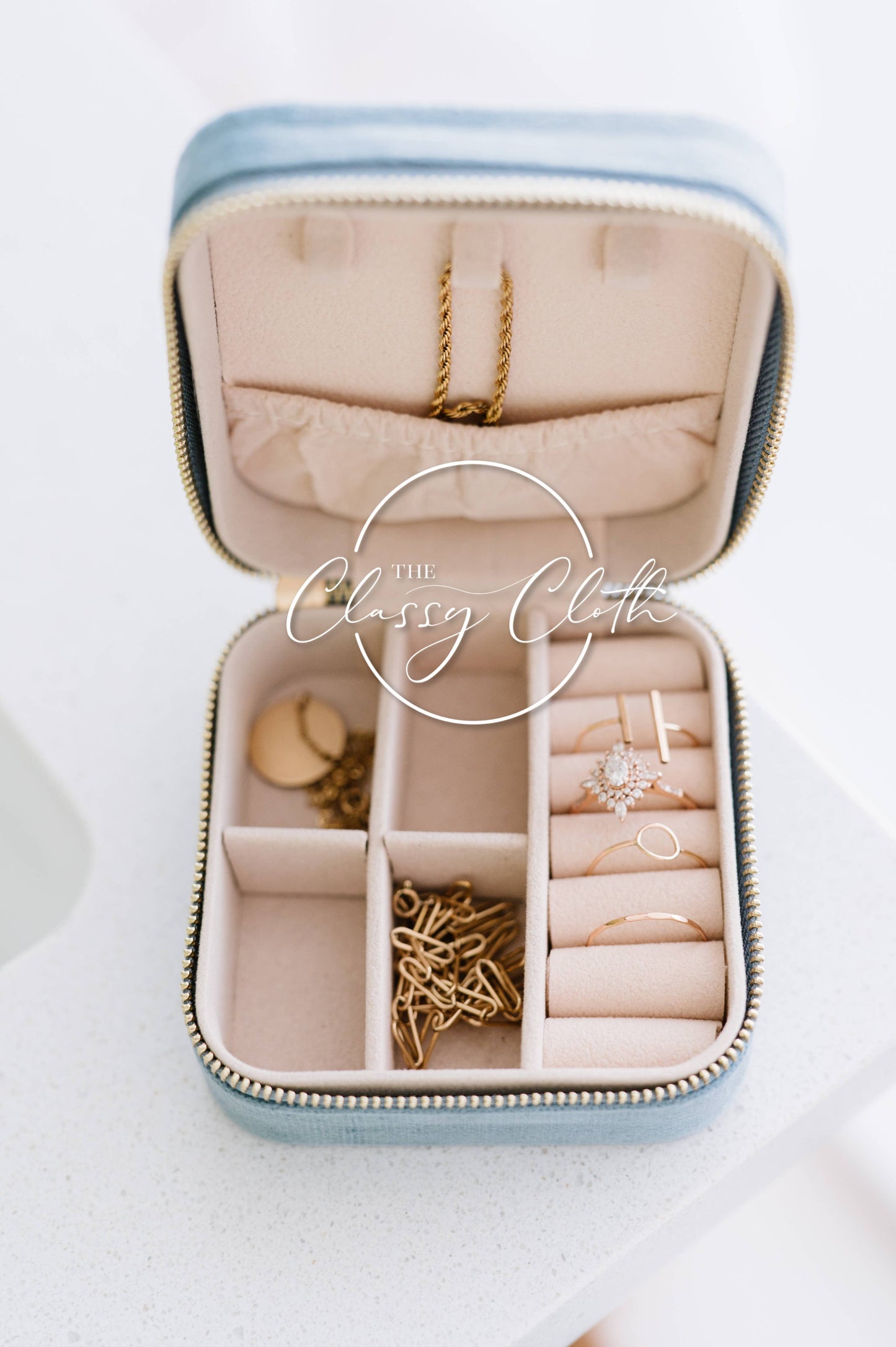 Mini Velvet Jewelry Case - Dusty Blue