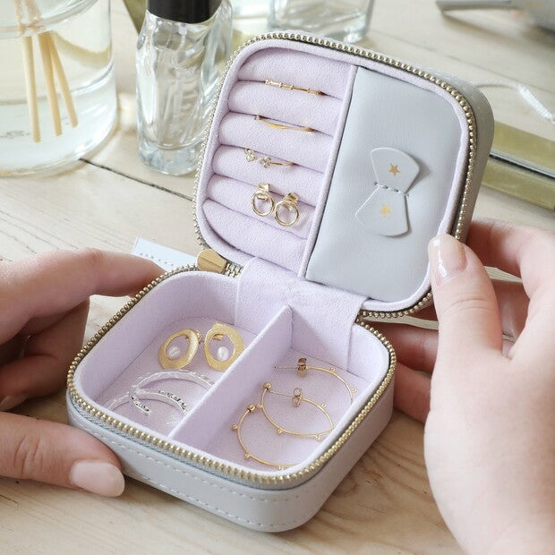 Grey With Gold Stars Small Square Travel Jewelery Case