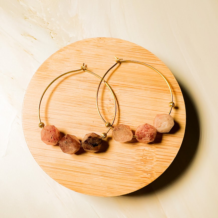 Abacus Hoop Earrings Strawberry Quartz