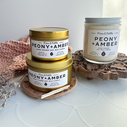 Fern & Nettle Peony + Amber Candle