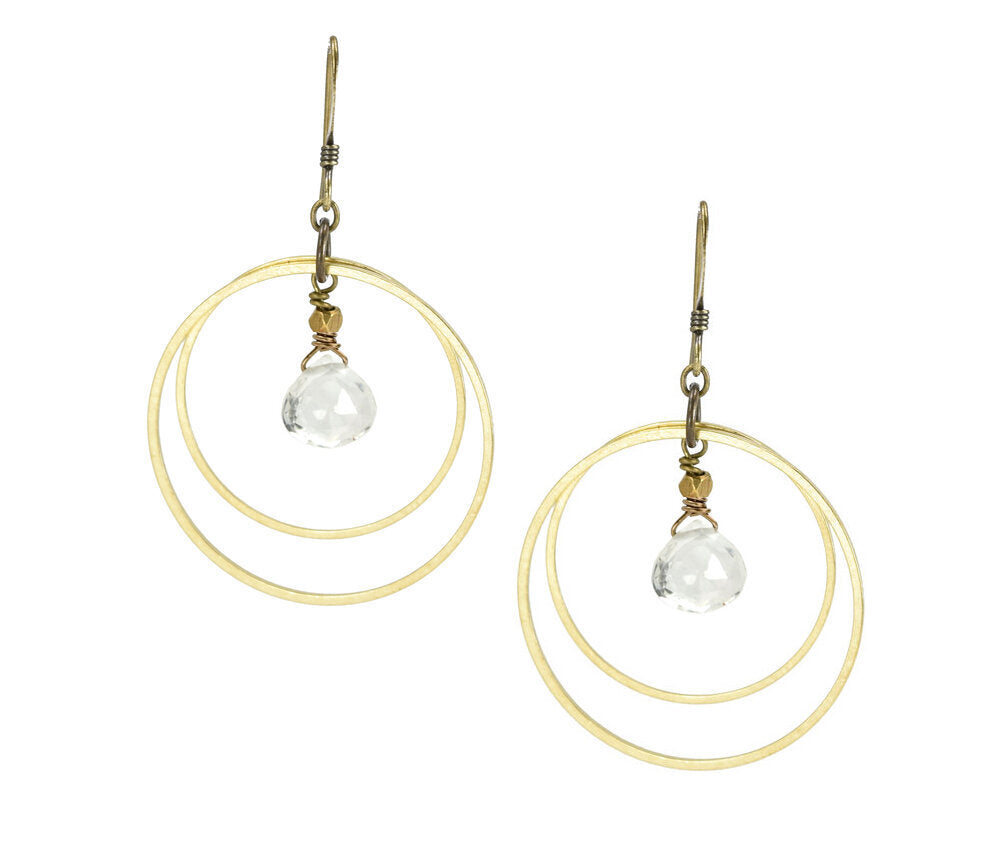 Clear Quartz Double Circle Hoop Earrings