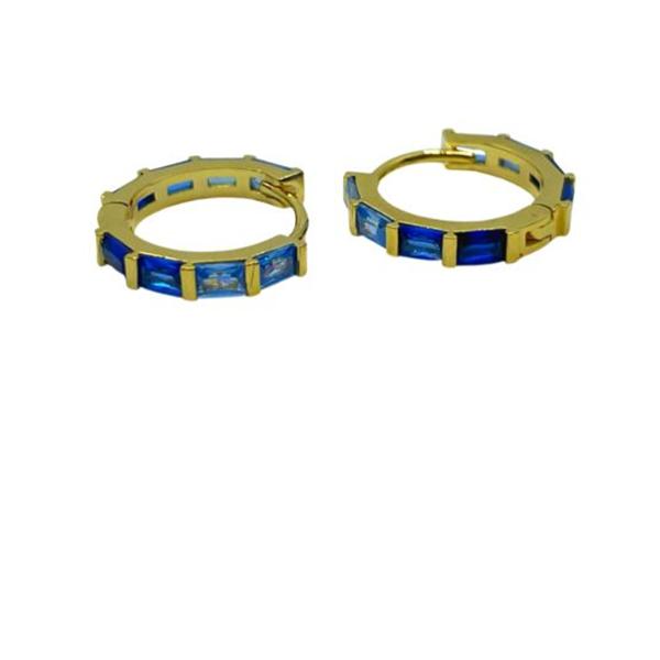 Blue Ombre CZ Baguette Gold Vermeil Hoop Earrings