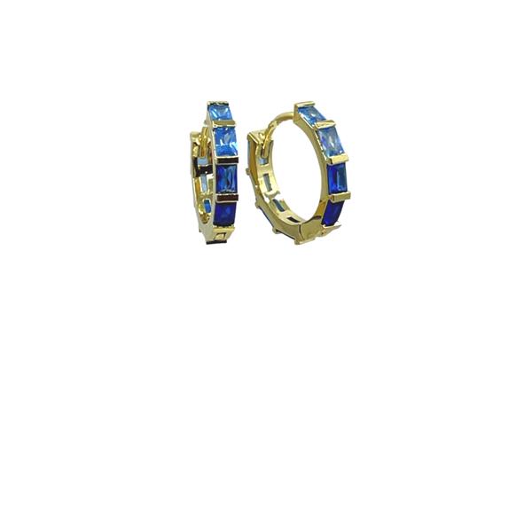 Blue Ombre CZ Baguette Gold Vermeil Hoop Earrings