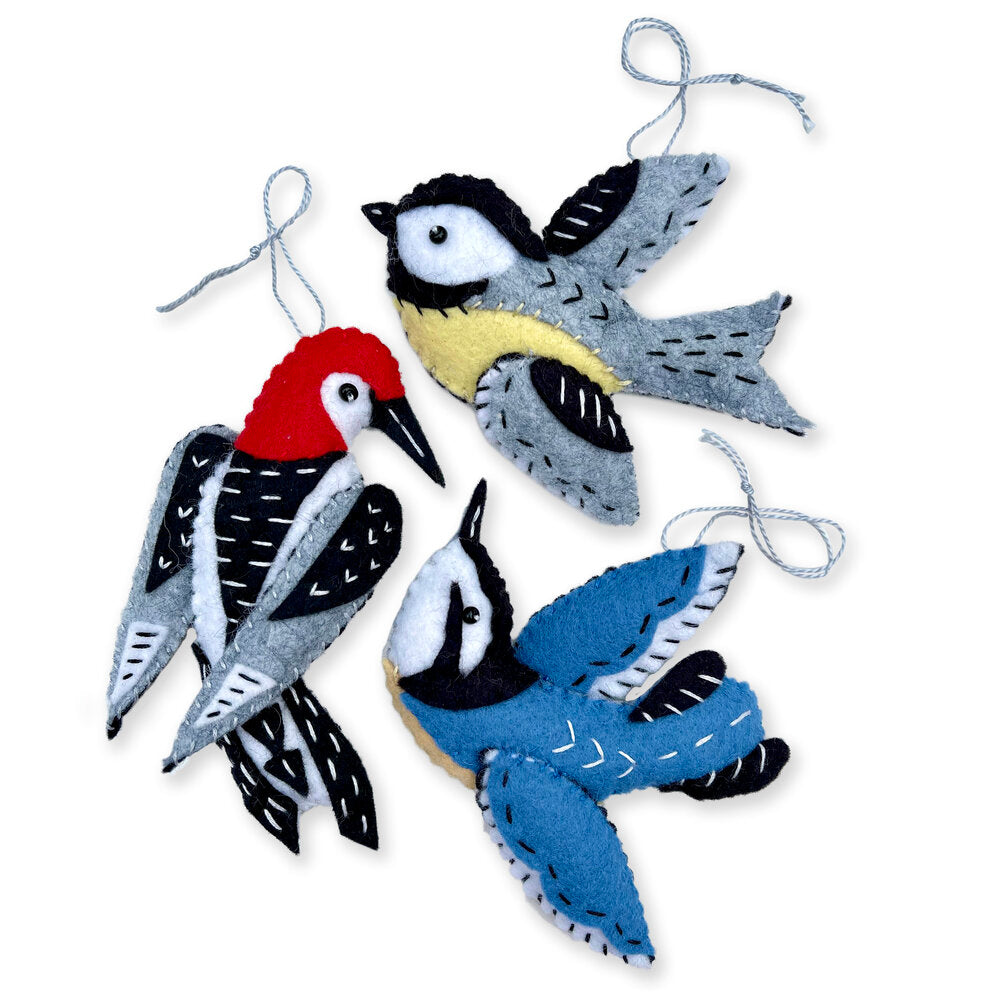 Felt Ornament Making Kit - Woodpecker, Nuthatch and Chickadee