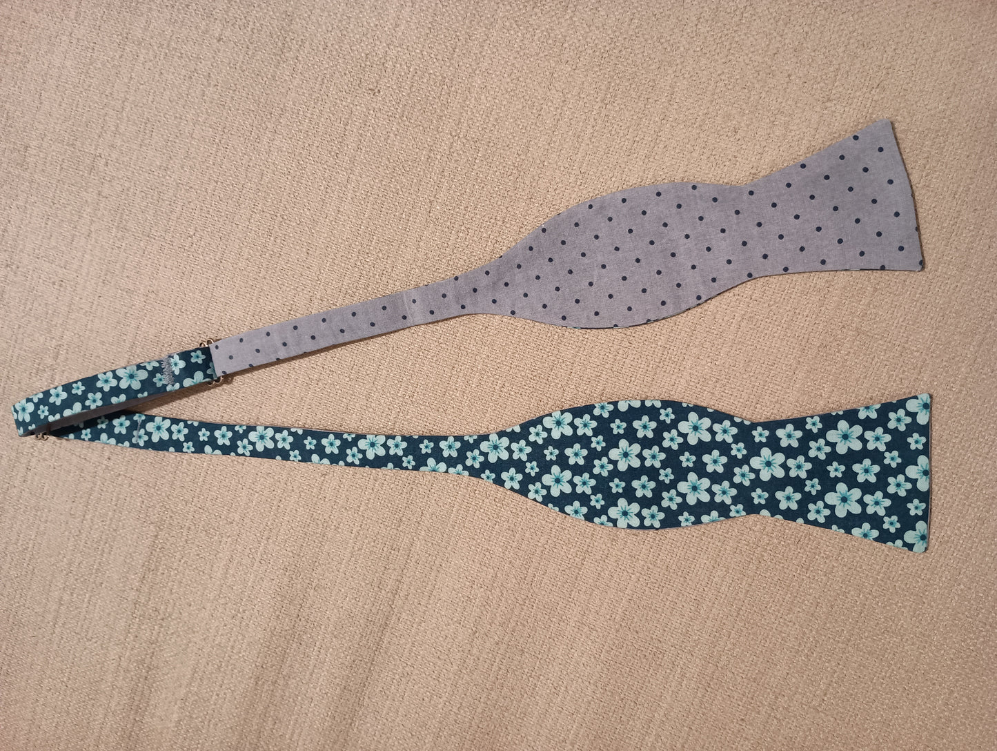 Ri's Ties Blue/Grey Floral and Polka Dot