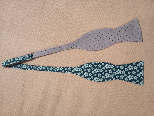 Ri's Ties Blue/Grey Floral and Polka Dot