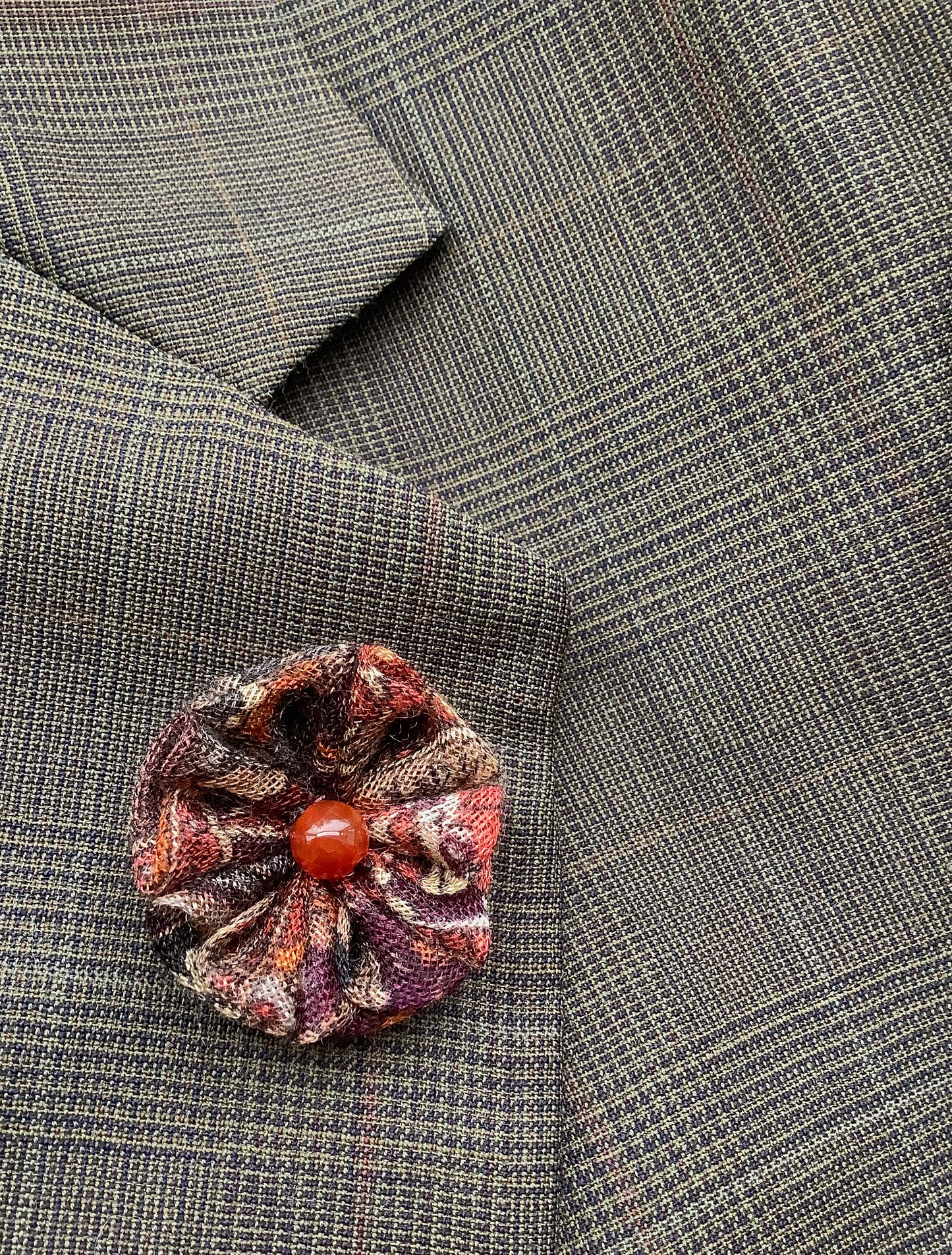 Brown Paisley Silk/Wool/Cashmere Kanzashi Pin