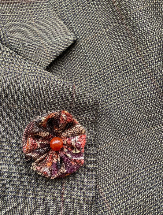 Brown Paisley Silk/Wool/Cashmere Kanzashi Pin