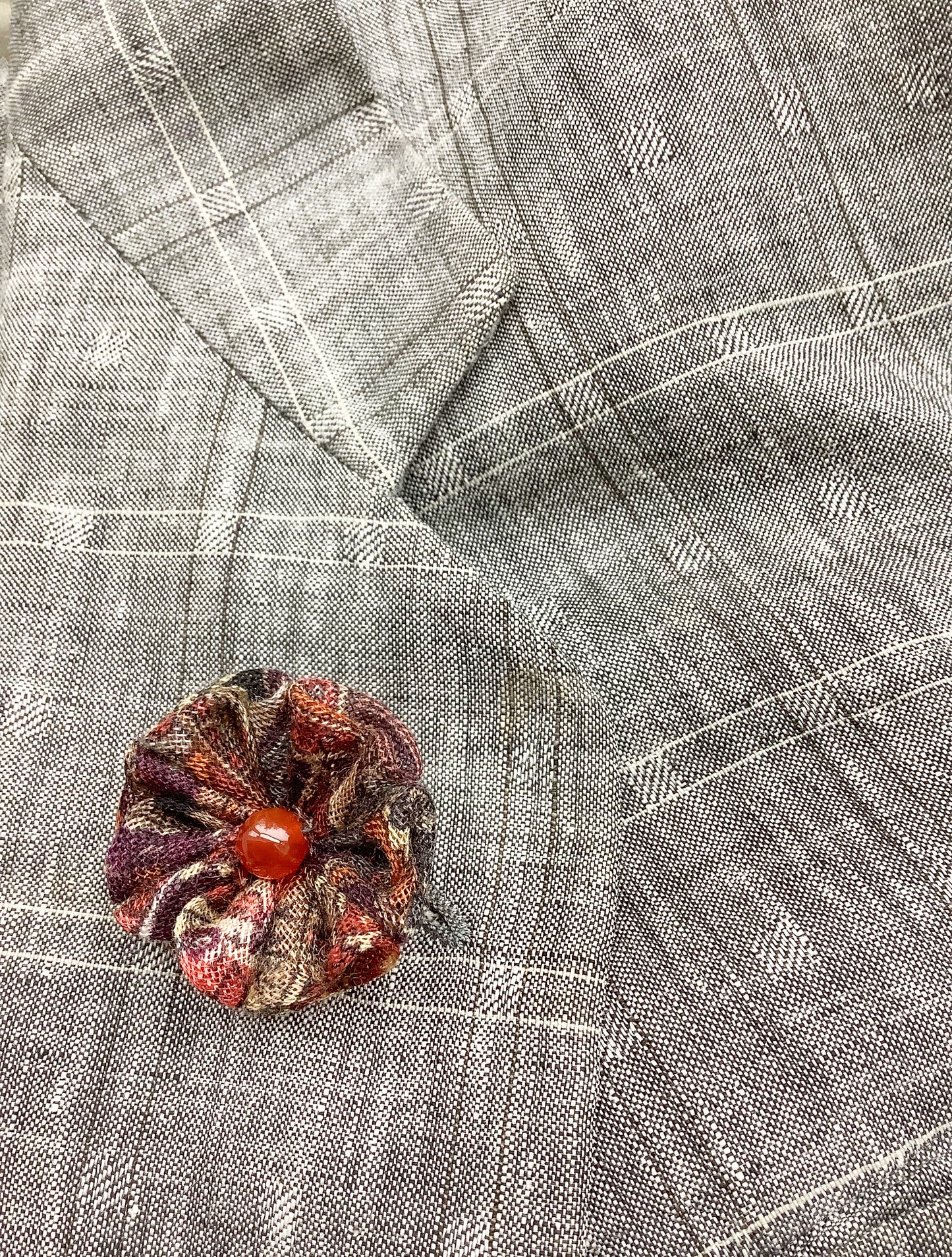 Brown Paisley Silk/Wool/Cashmere Kanzashi Pin
