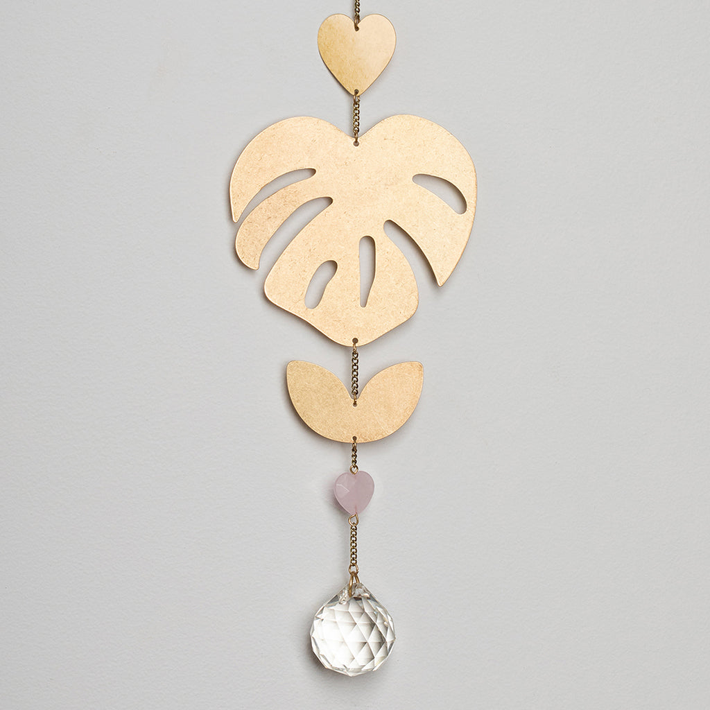 Monstera/Rose Quartz Suncatcher