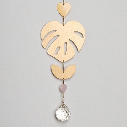 Monstera/Rose Quartz Suncatcher