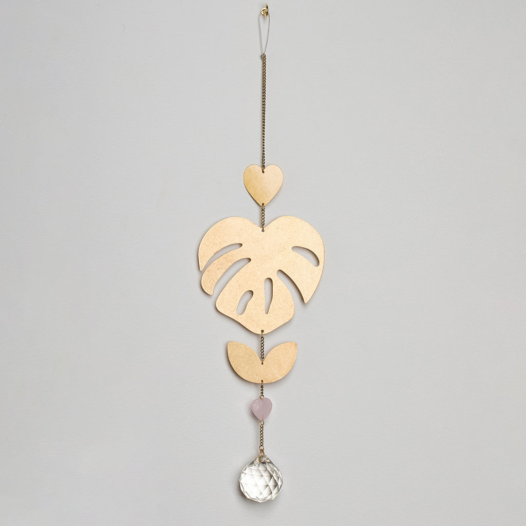 Monstera/Rose Quartz Suncatcher
