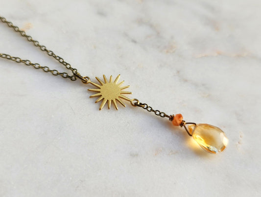 Citrine & Sunstone Sun Y Chain Necklace