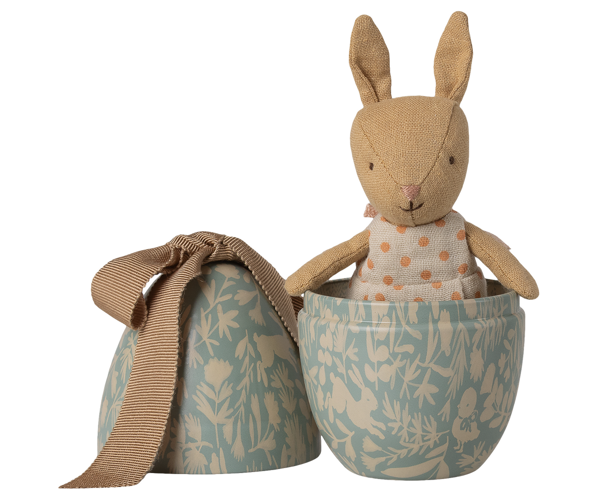 Easter Egg With Micro Rabbit - Small Dusty Blue