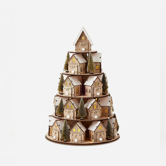 Lighted House Pyramid Advent Calendar with Timer