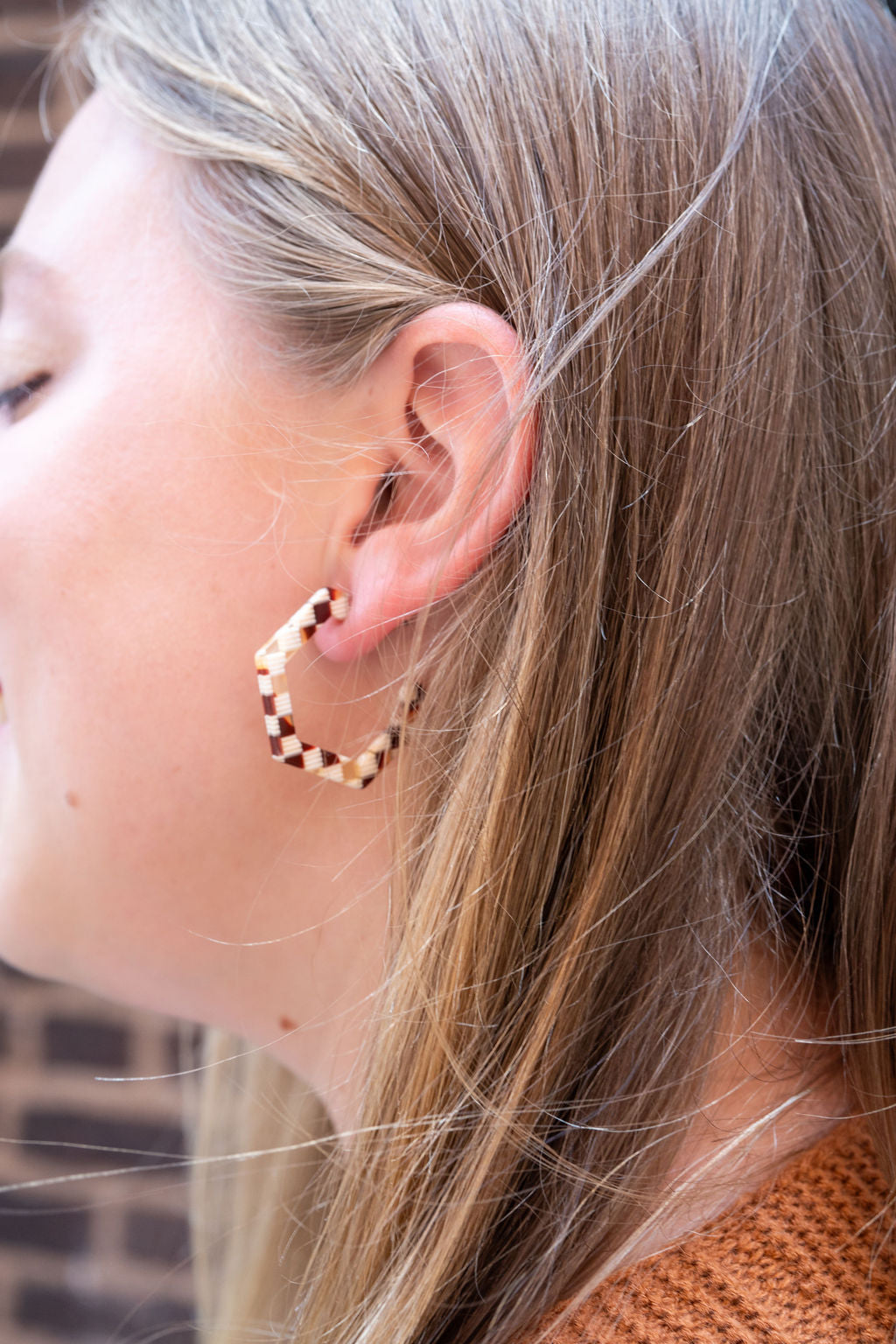 Hexi Hoops Brown Checker Earrings