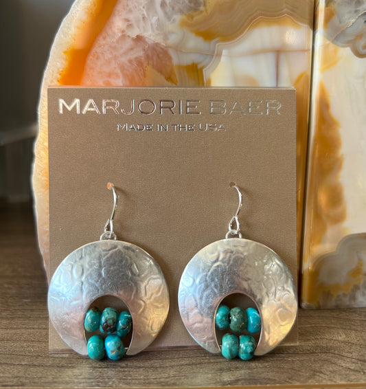 Crescent with Turquoise Beads Wire Earrings