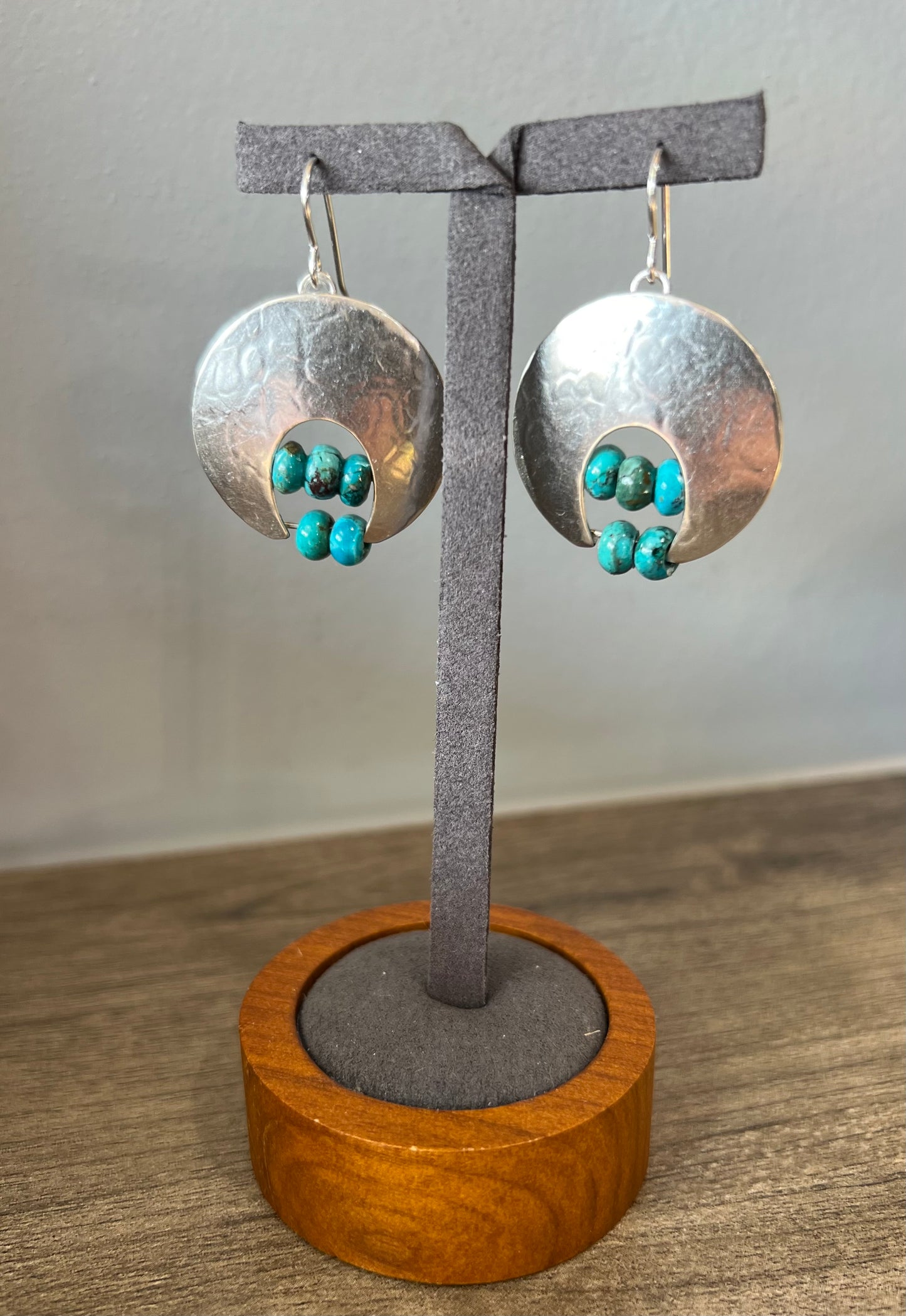 Crescent with Turquoise Beads Wire Earrings