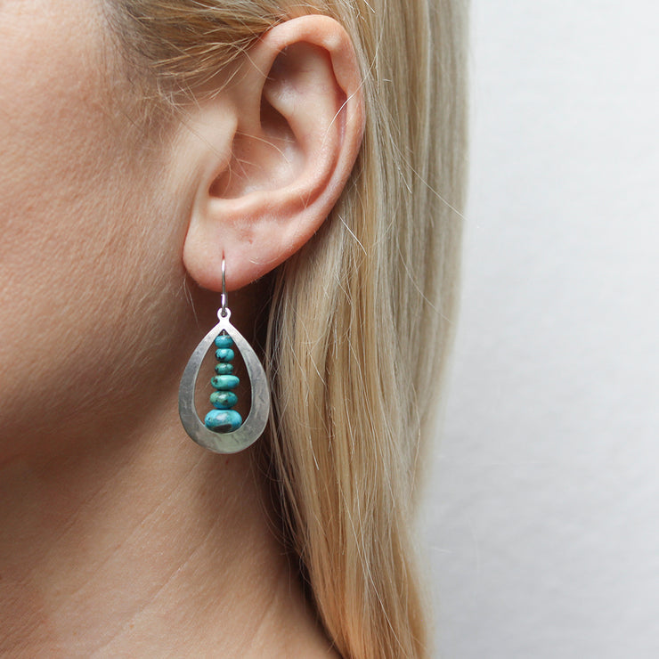 Cutout Teardrop with Turquoise Bead Stack Wire Earrings