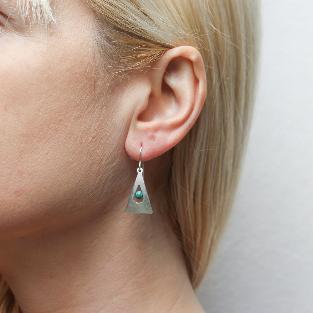 Cutout Triangle with Turquoise Bead Wire Earrings