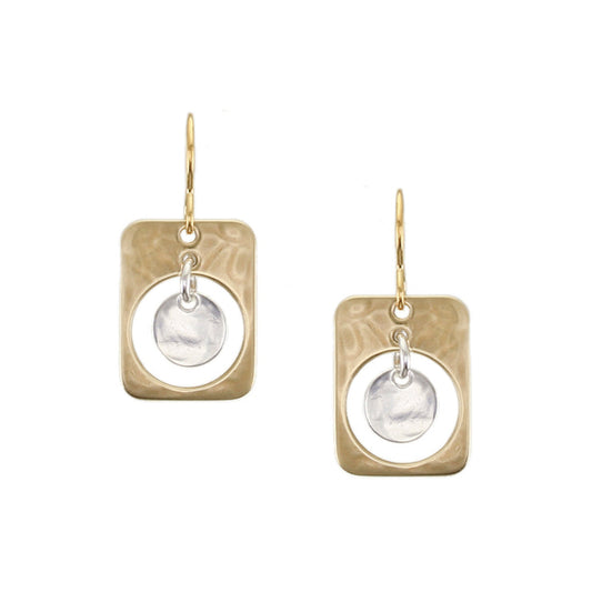 Small Rectangle with Hanging Disc Wire Earrings