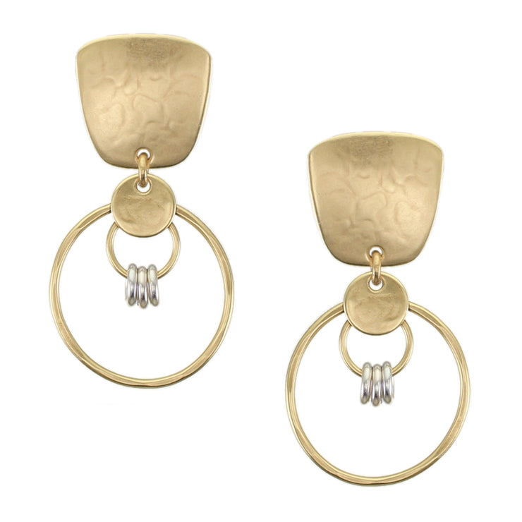 Tapered Square with Disc and Rings Clip on Earrings