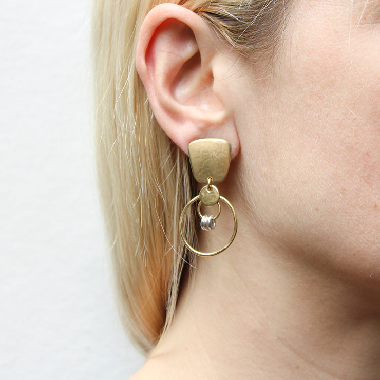 Tapered Square with Disc and Rings Clip on Earrings