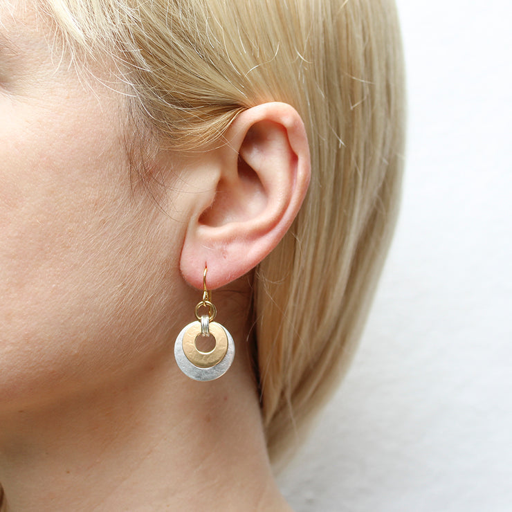 Small Layered Double Linked Rings Wire Earrings