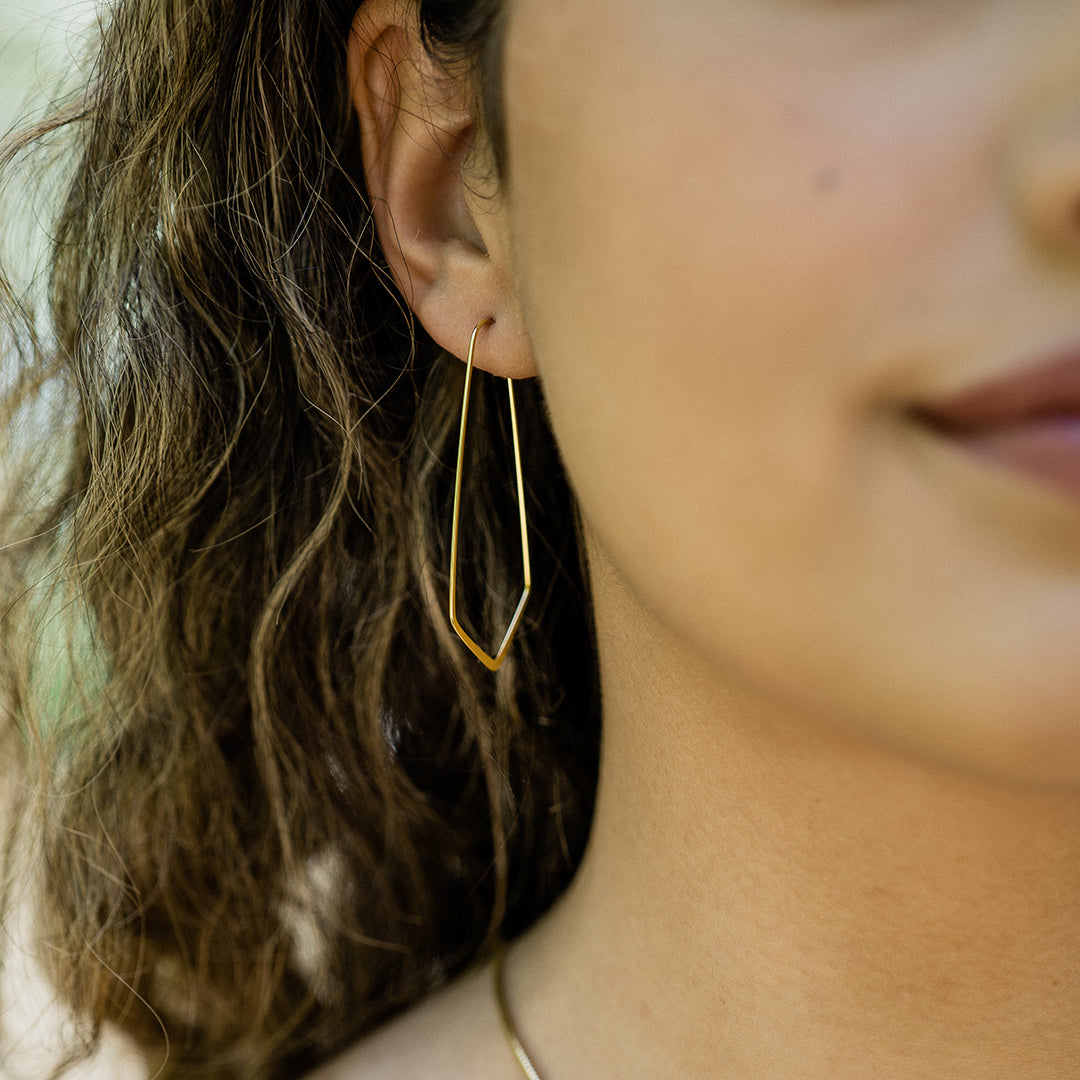 Elongated Diamond Shaped Hoop Earrings