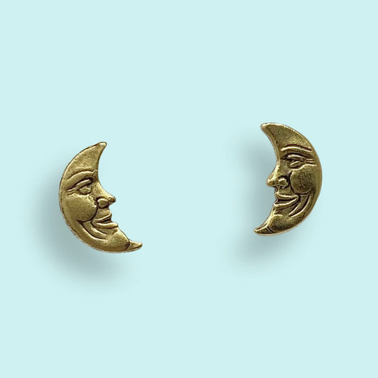 Gold Man-in-the-Moon Stud Earrings
