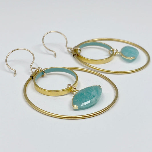 Blue Circle and Amazonite Eye Earrings