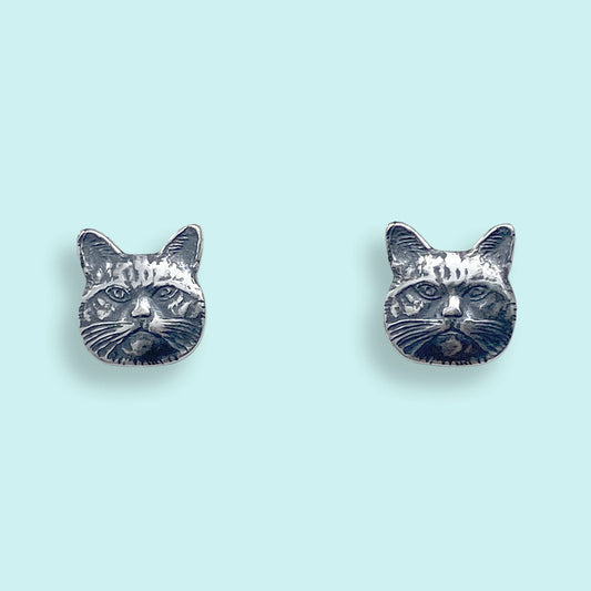Silver Here Kitty Cat Stud Earrings