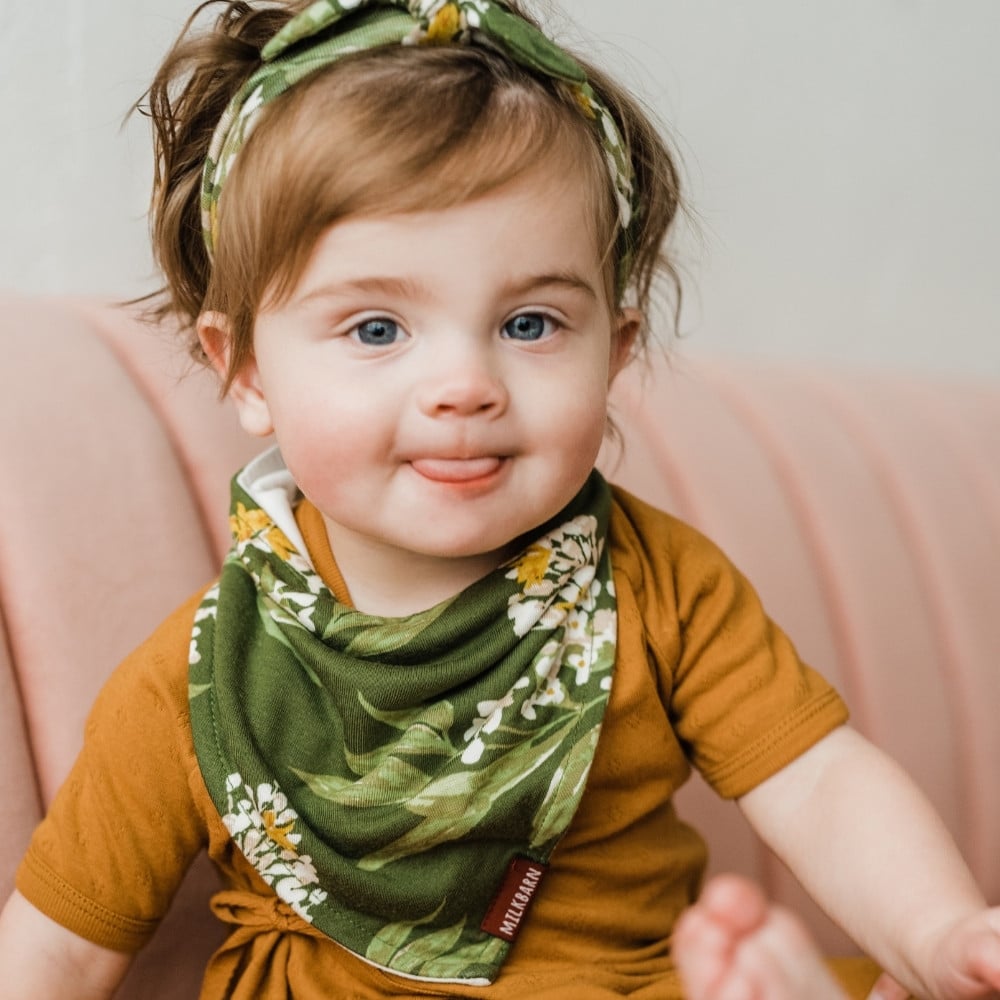 Green Floral Bamboo Kerchief Bib
