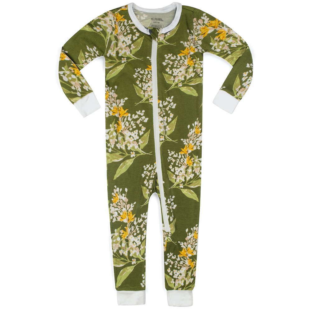 Green Floral Bamboo Zipper Pajama