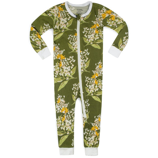 Green Floral Bamboo Zipper Pajama
