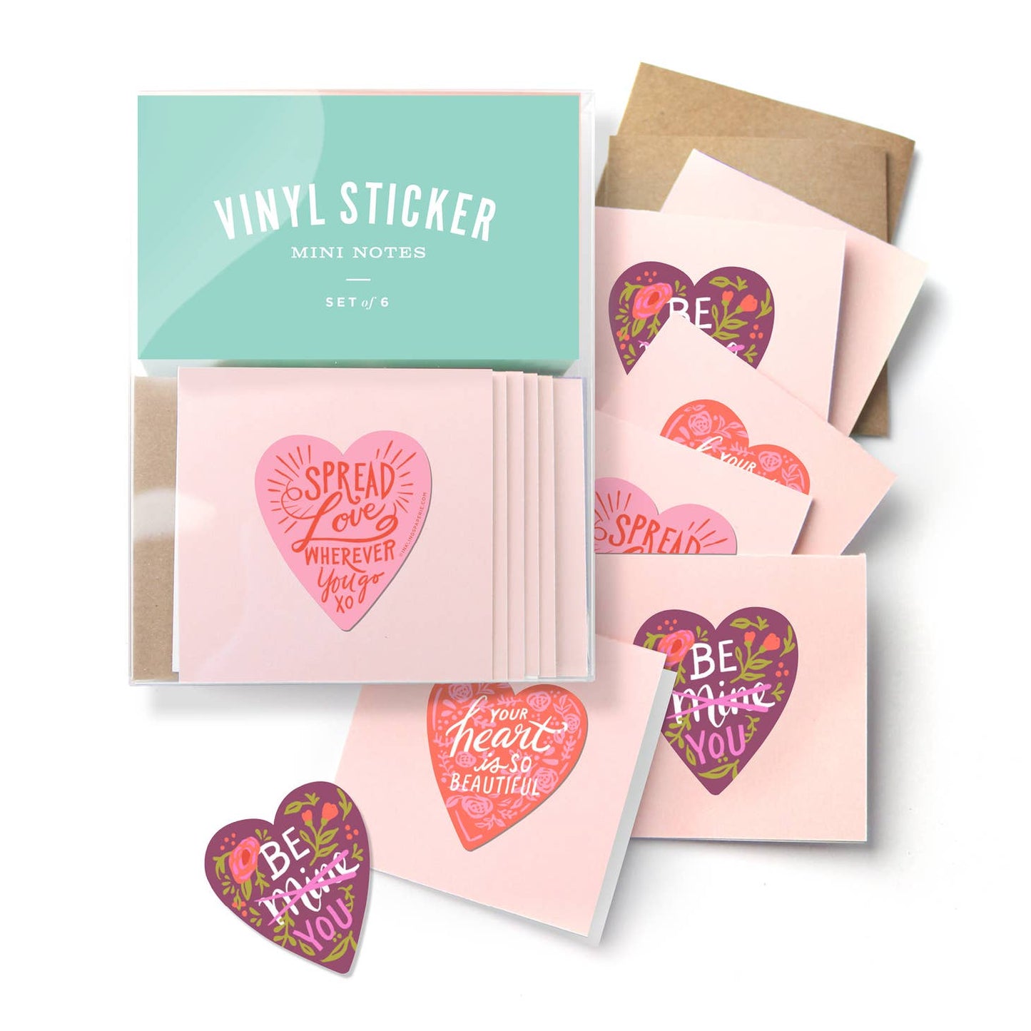 Vinyl Sticker Heart Mini Notes 6pk