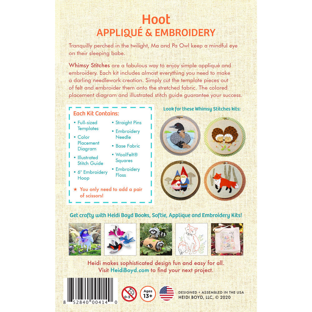 Whimsy Stitches Hoop Kit - Hoot