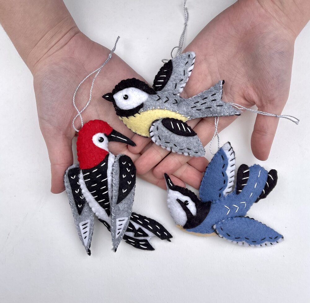 Felt Ornament Making Kit - Woodpecker, Nuthatch and Chickadee